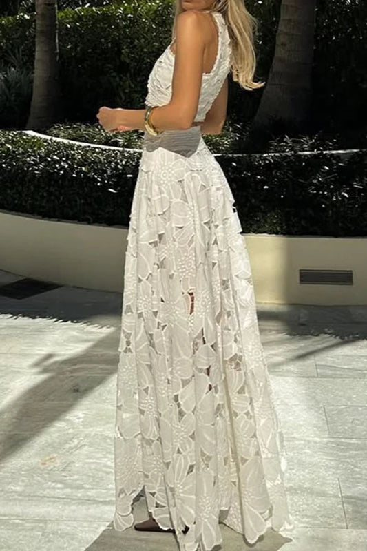 Spitzenkleid mit Ausschnitten, locker, zweiteilig, Strandkleid im Bohème-Stil