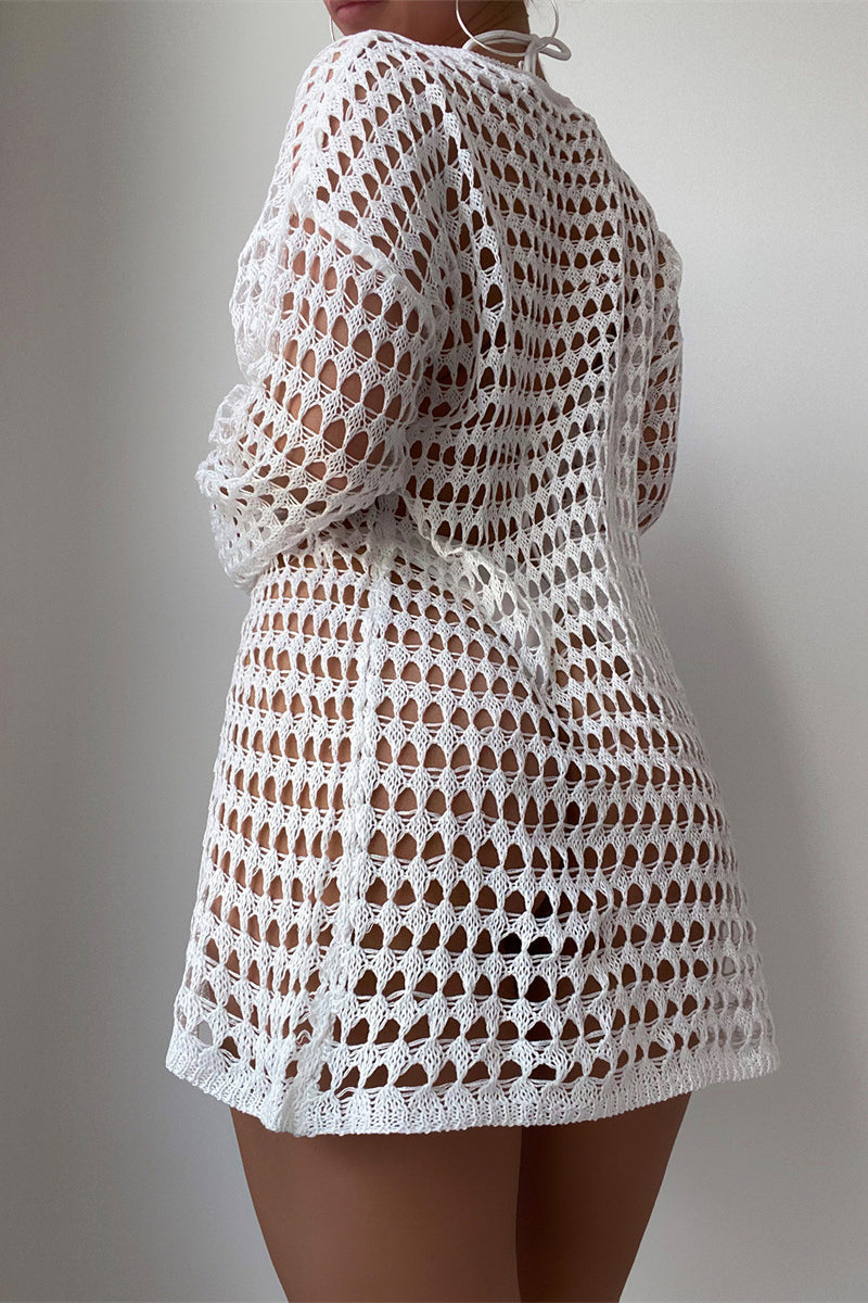 Cubierta de bikini de manga larga de punto calado