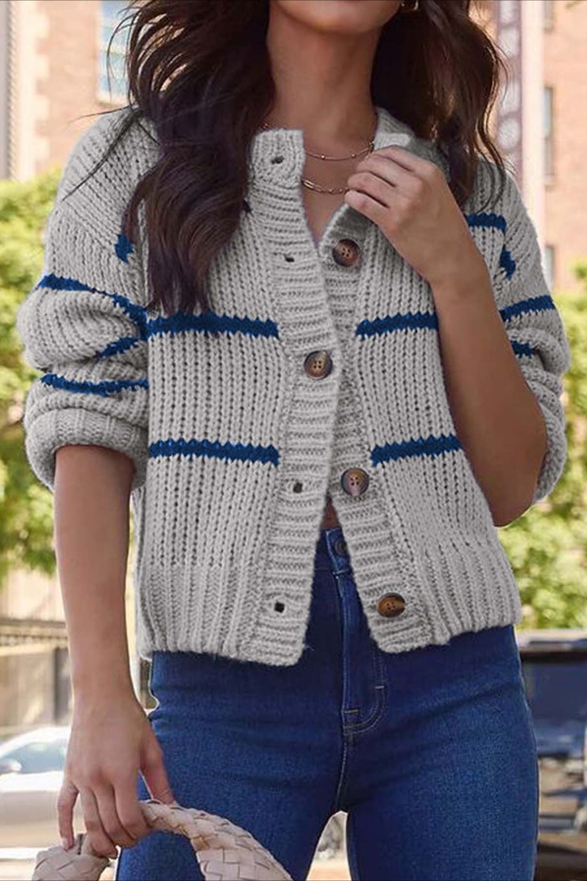 Cardigan lavorato a maglia a maniche lunghe, comodo e a righe elegante