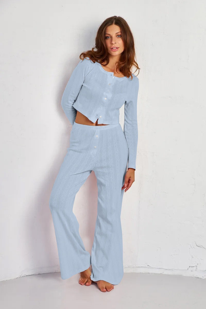 Soft Casual Cutout Jacquard Two Piece Set