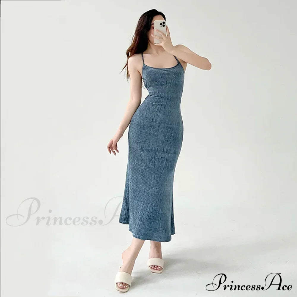 Robe de plage en maille sexy à fines bretelles, dos nu sans bretelles, à lacets, pour femme, robe moulante de vacances pour club