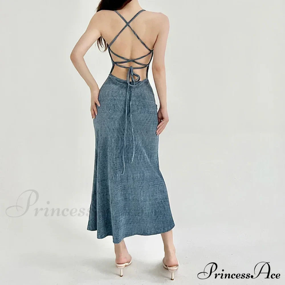 Beachwear Knit Sexy Spaghetti Strap Strapless Backless Lace Up Female Slip Holiday Club Bodycon Dress