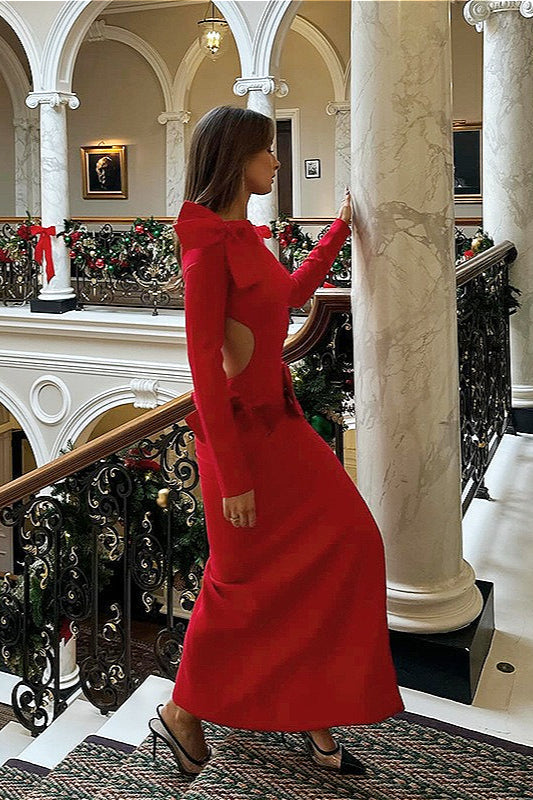 Vestito da festa aderente con spacco, taglio alla vita e fiocco tridimensionale