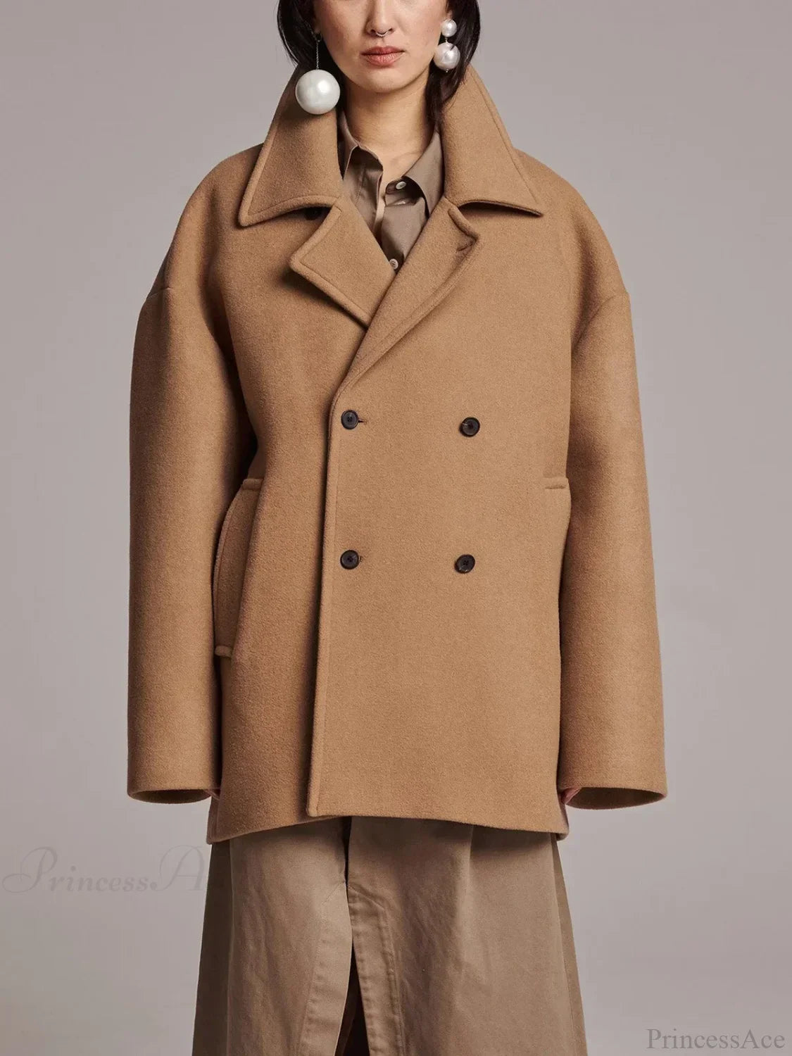 Black Lapel Slim Single-Breasted Overcoat