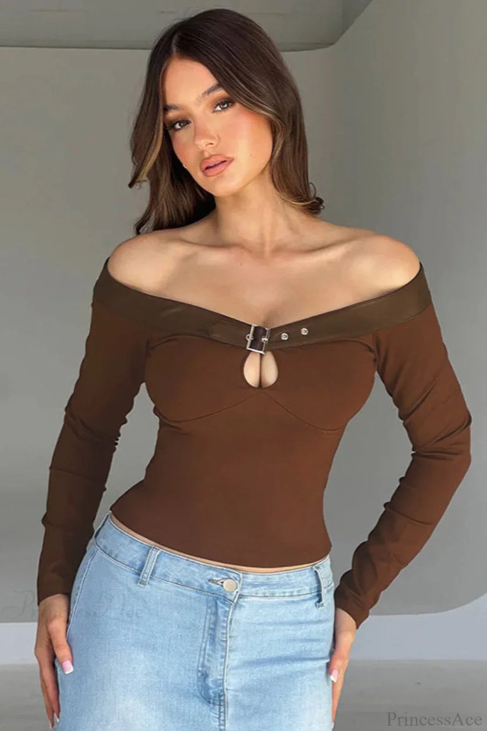 Boat Neck Cutout Fitted Long Sleeve Tee