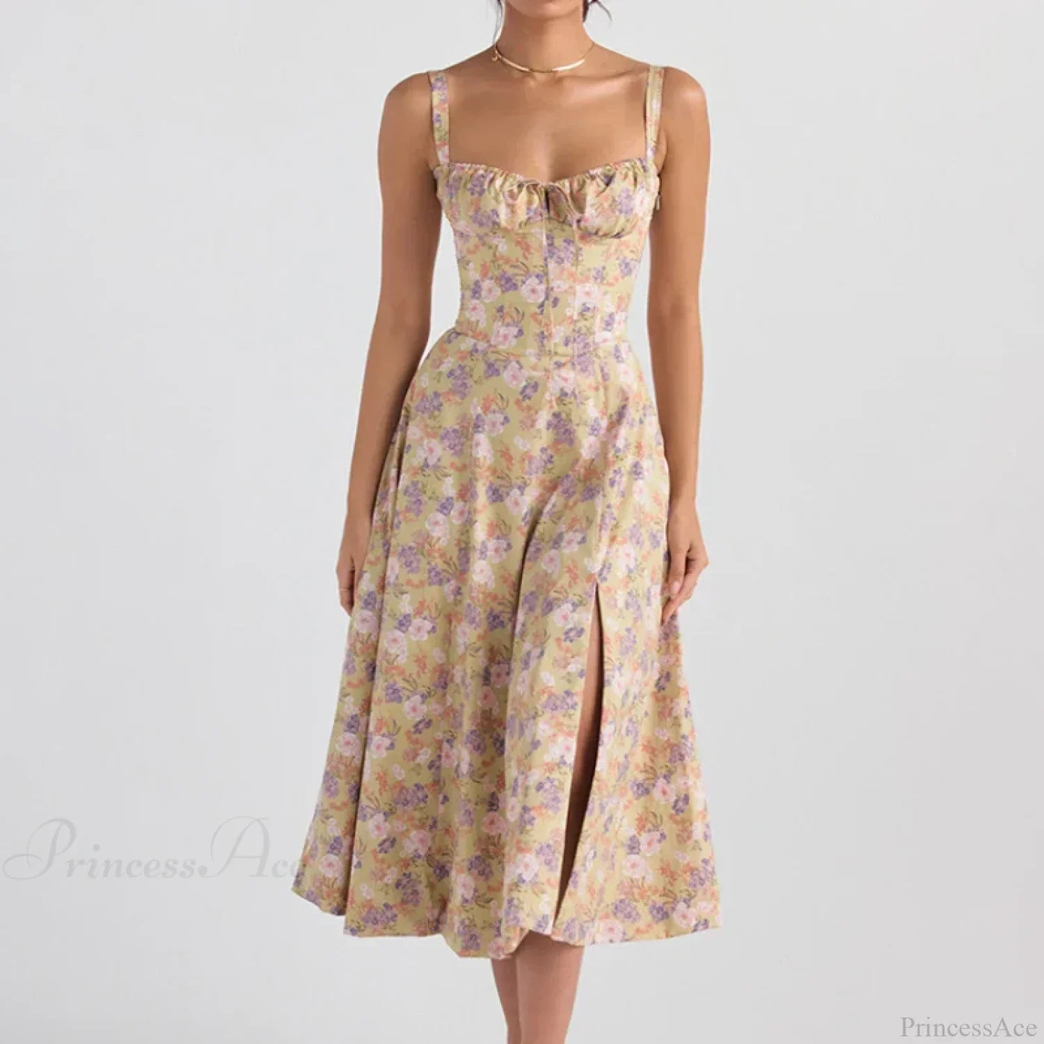Boho-Kleid mit Spaghettiträgern, vorn gebunden, mit Blumenmuster