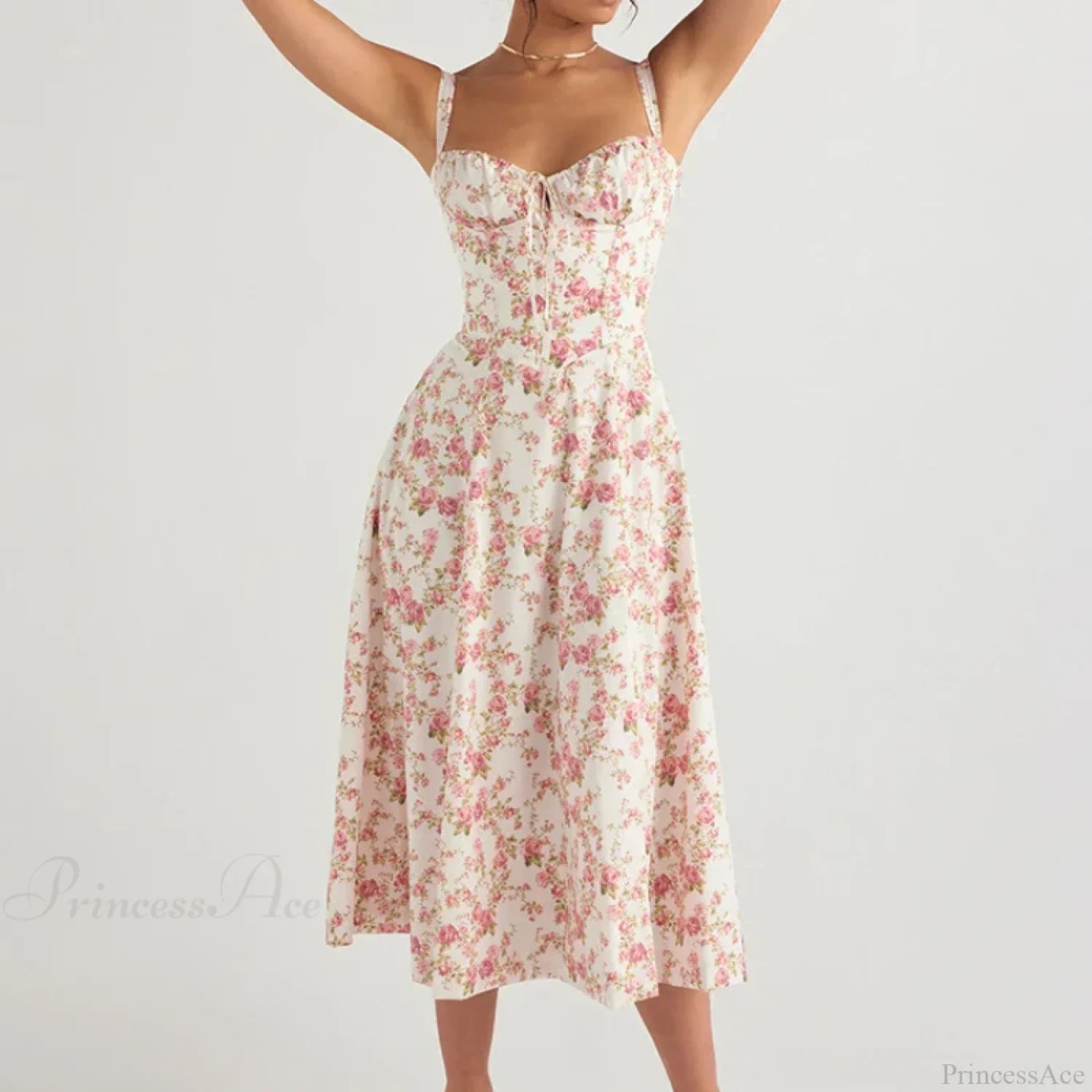 Boho-Kleid mit Spaghettiträgern, vorn gebunden, mit Blumenmuster