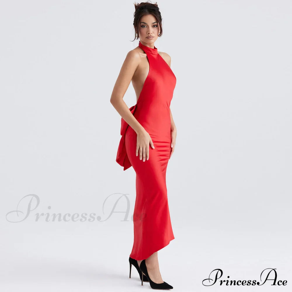 Vestido largo clásico de fiesta ajustado sin tirantes con lazo y contraste de colores