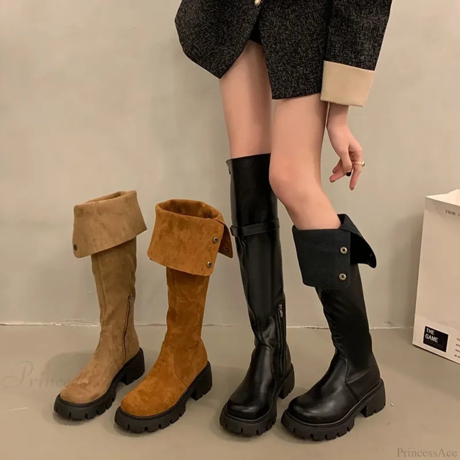 Brand New Female Platform Thigh High Slim Chunky Heels Party Knee High Boot