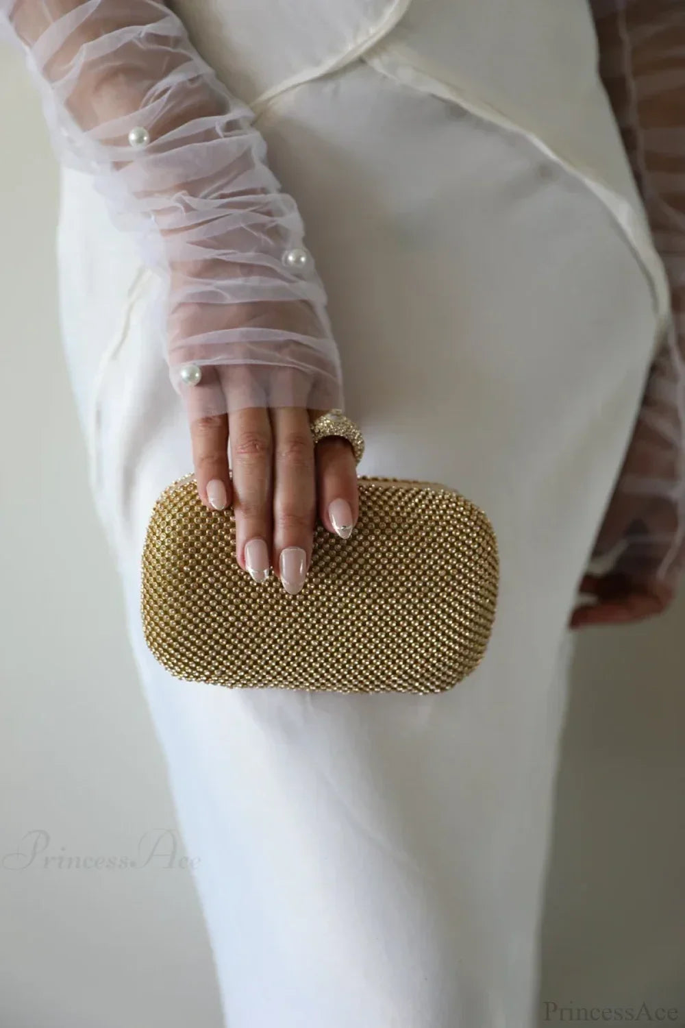 Bridal Crystal Gold Evening Clutch Wristlet