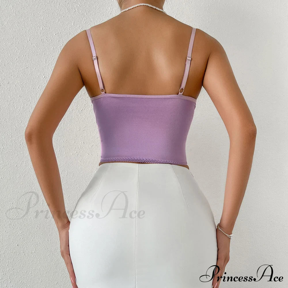 Butterfly Applique Hook and Eye Classic Silky Satin Corset Top - Champagne