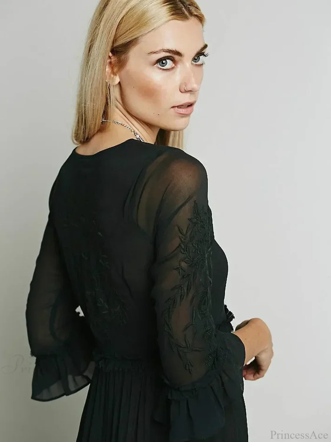 Button Down Hollow Embroidery High Waist Boho Dress