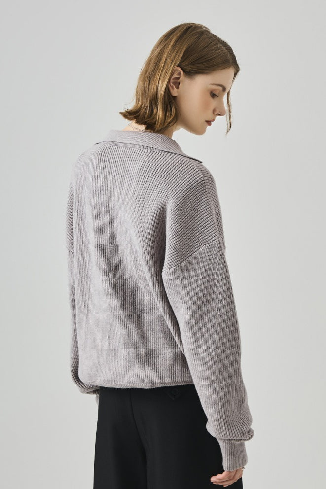 Oversized Lazy V-Neck Long-Sleeve Knit Top