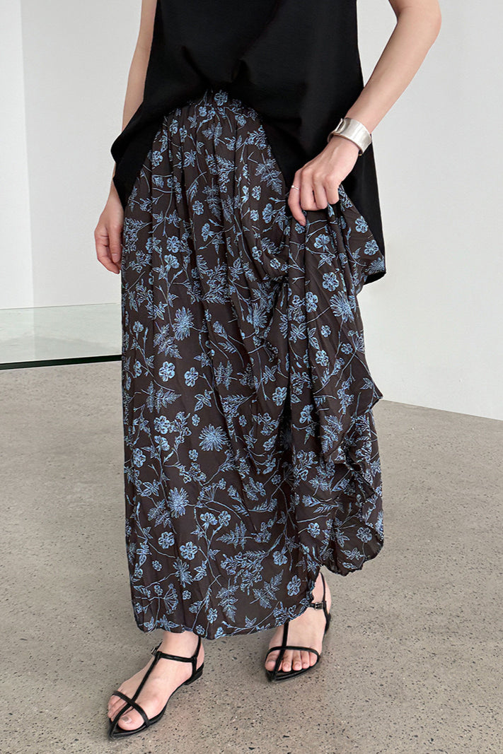 Retro Floral High Waist Pleated A Line Skirt