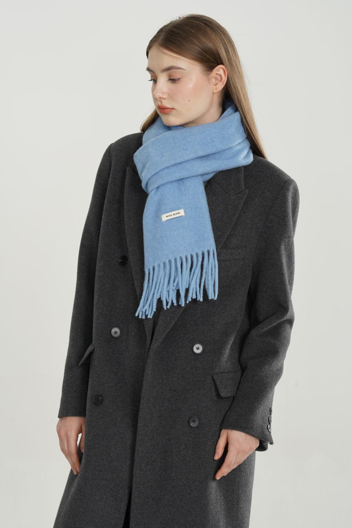 Wool Blend Minimalist Solid Woven Fringed Scarf