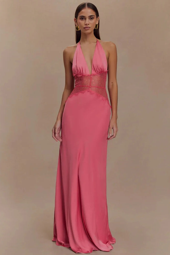 Šaty bez zad s krajkovým záplatovým vzorem a zavazováním za krk ve stylu boho