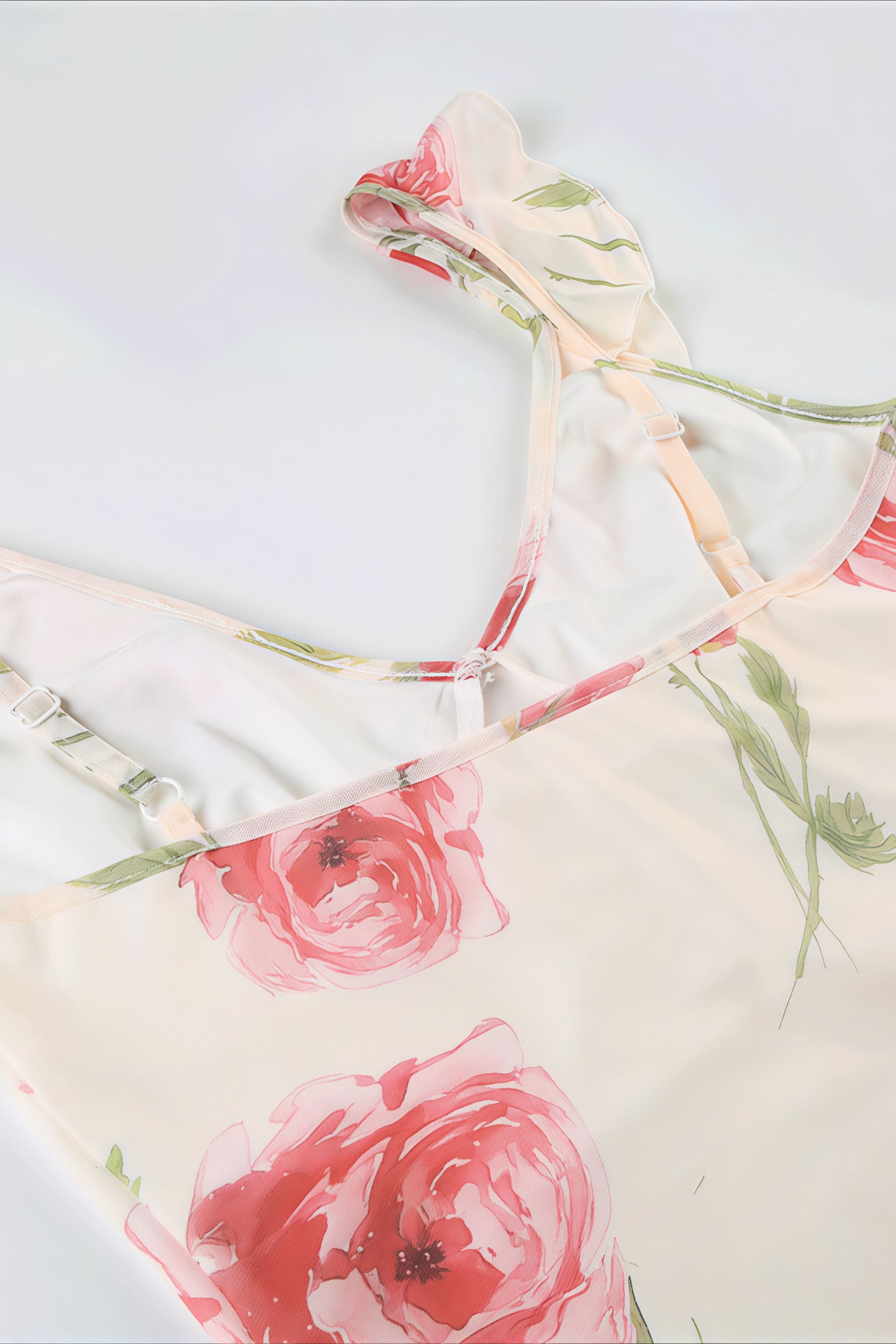 Vestido Midi Floral de Tule com Decote V e Alças Finas