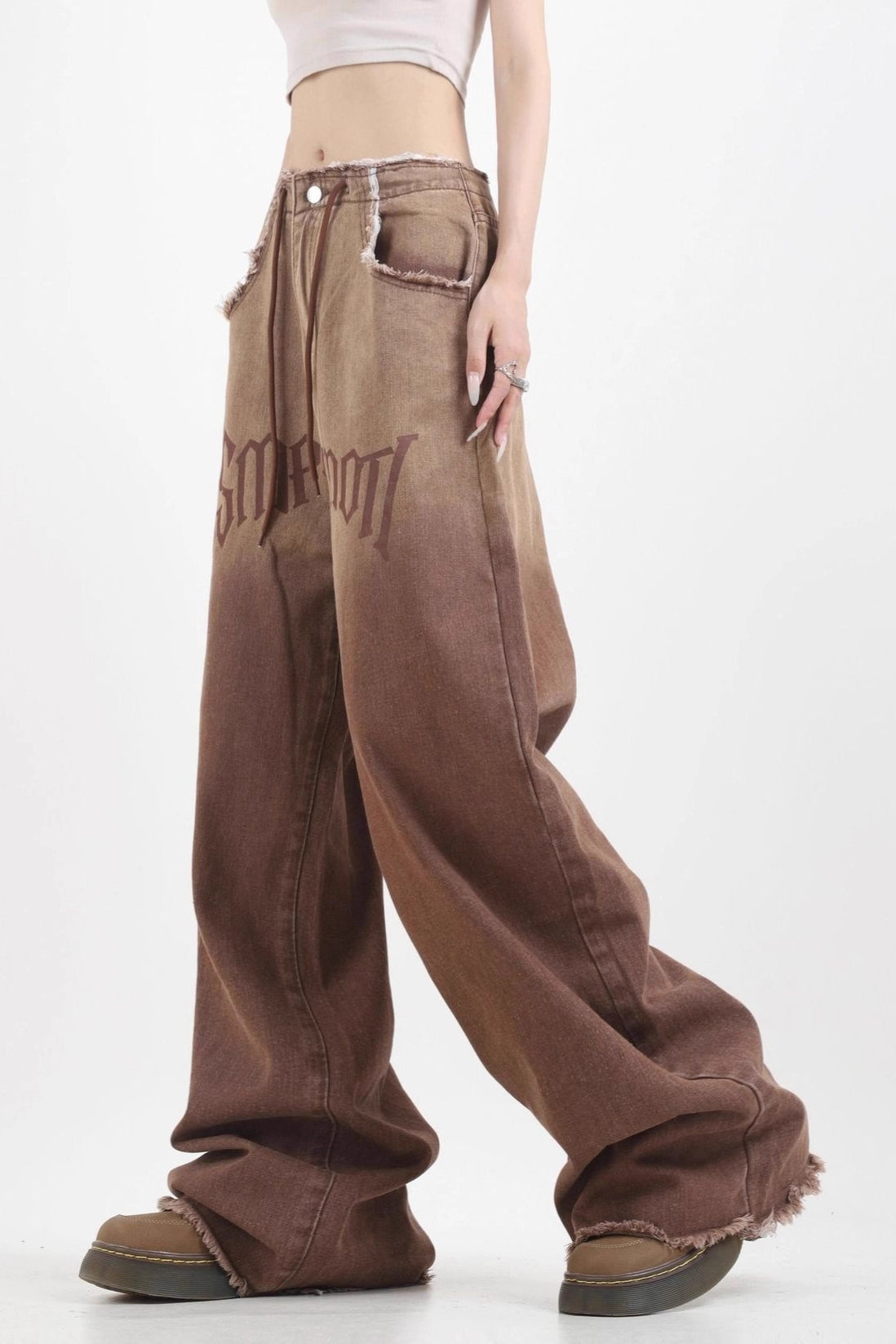 Gradient High Waist Vintage Wide Leg Frayed Jeans