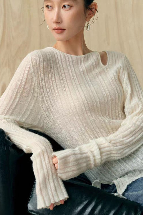 Yaohua Xiyan French Elegant Wool Openwork Ribbed Knit Top