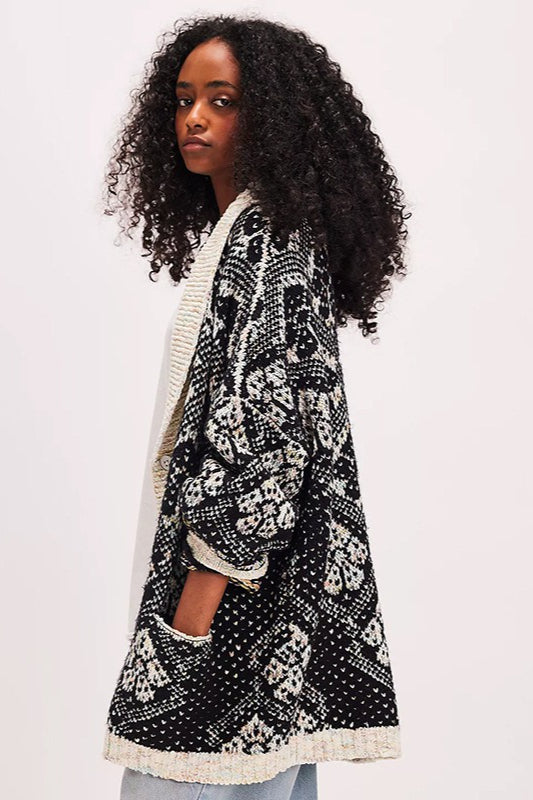 Cardigan décontracté à col en V, boutonné simple, en maille carrée