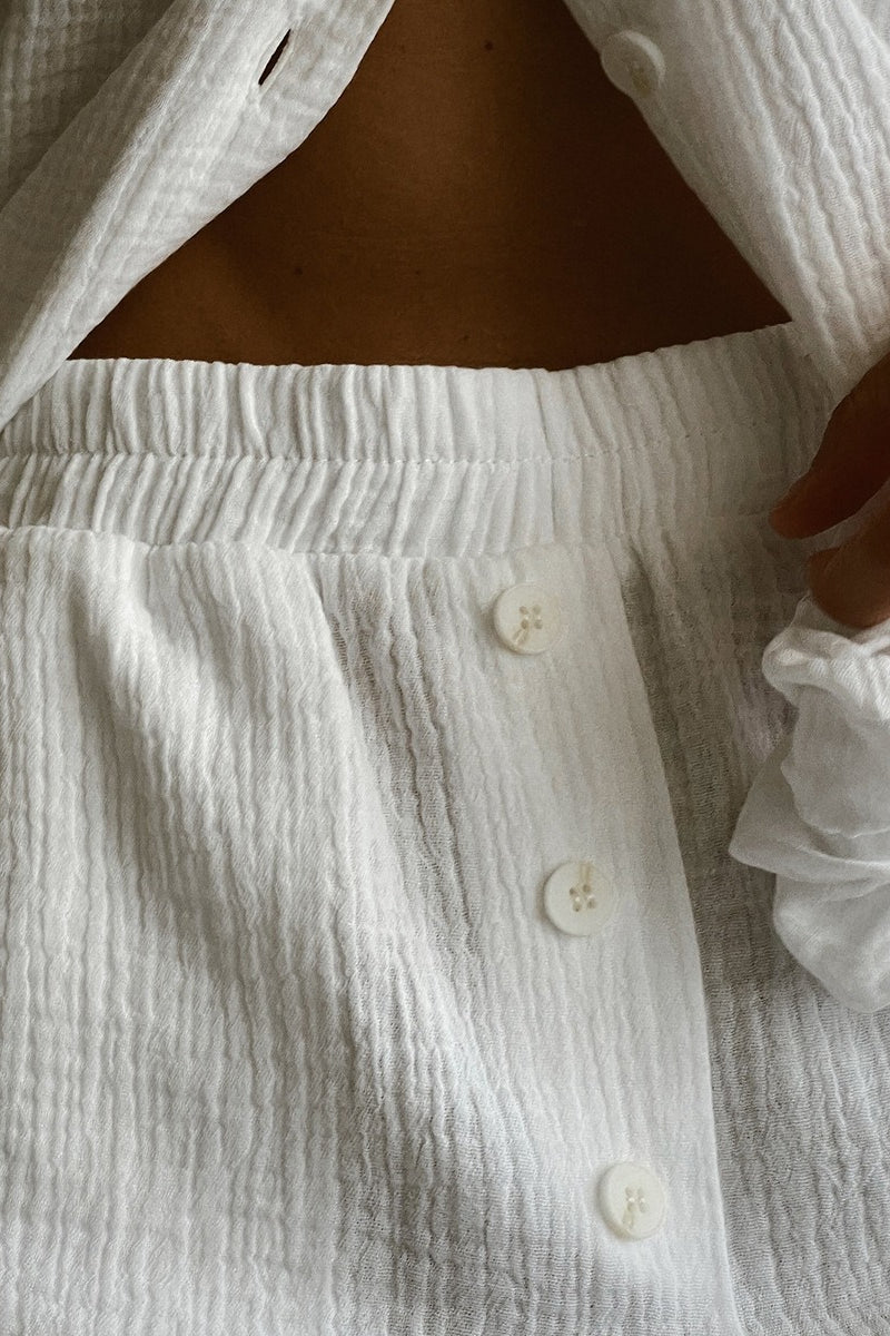 Solid Cotton Wrinkled Shirt Pants Two Piece Set