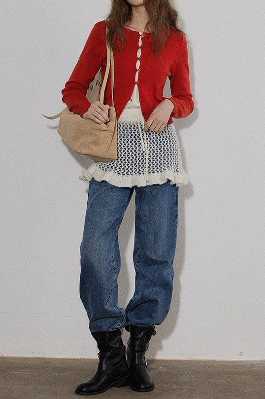 Farbblock Schein-Zweiteiler Strickjacke