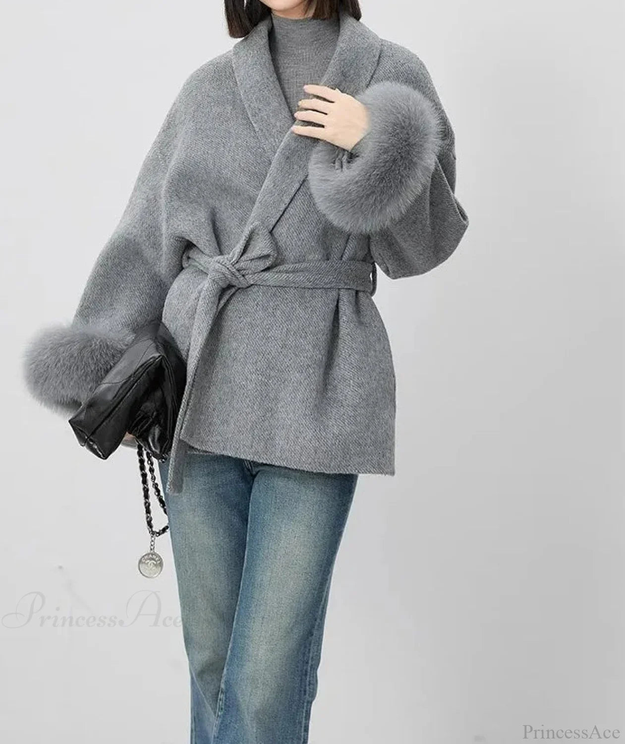 Cashmere Coat With Fur Cuffs Fox Fur Overcoat