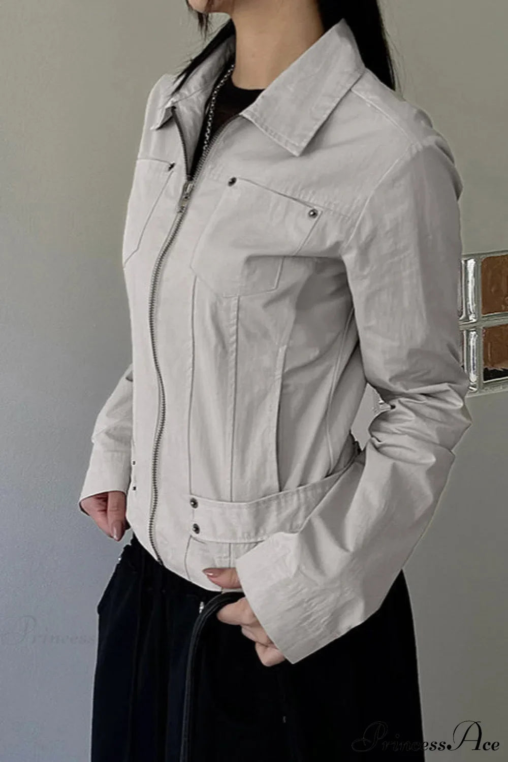 Casual Cargo Solid Lapel Zip Jacket