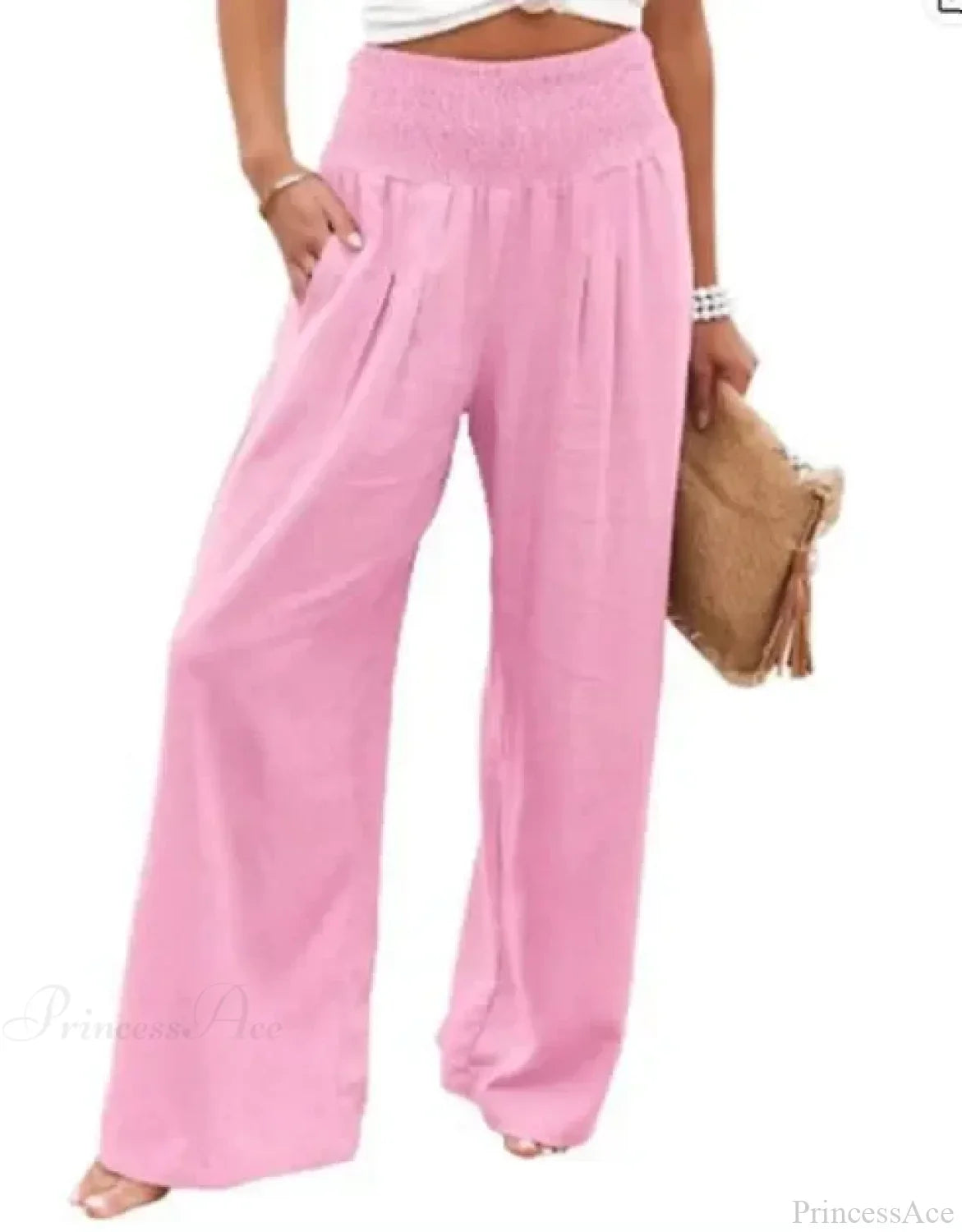 Casual Elastic Waist Linen Wide Pants