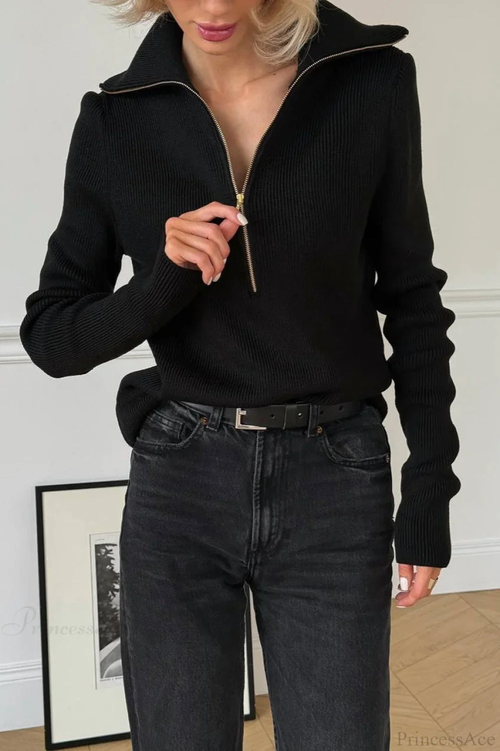 Casual Half-Zip Fitted Knit Long Sleeve Tee