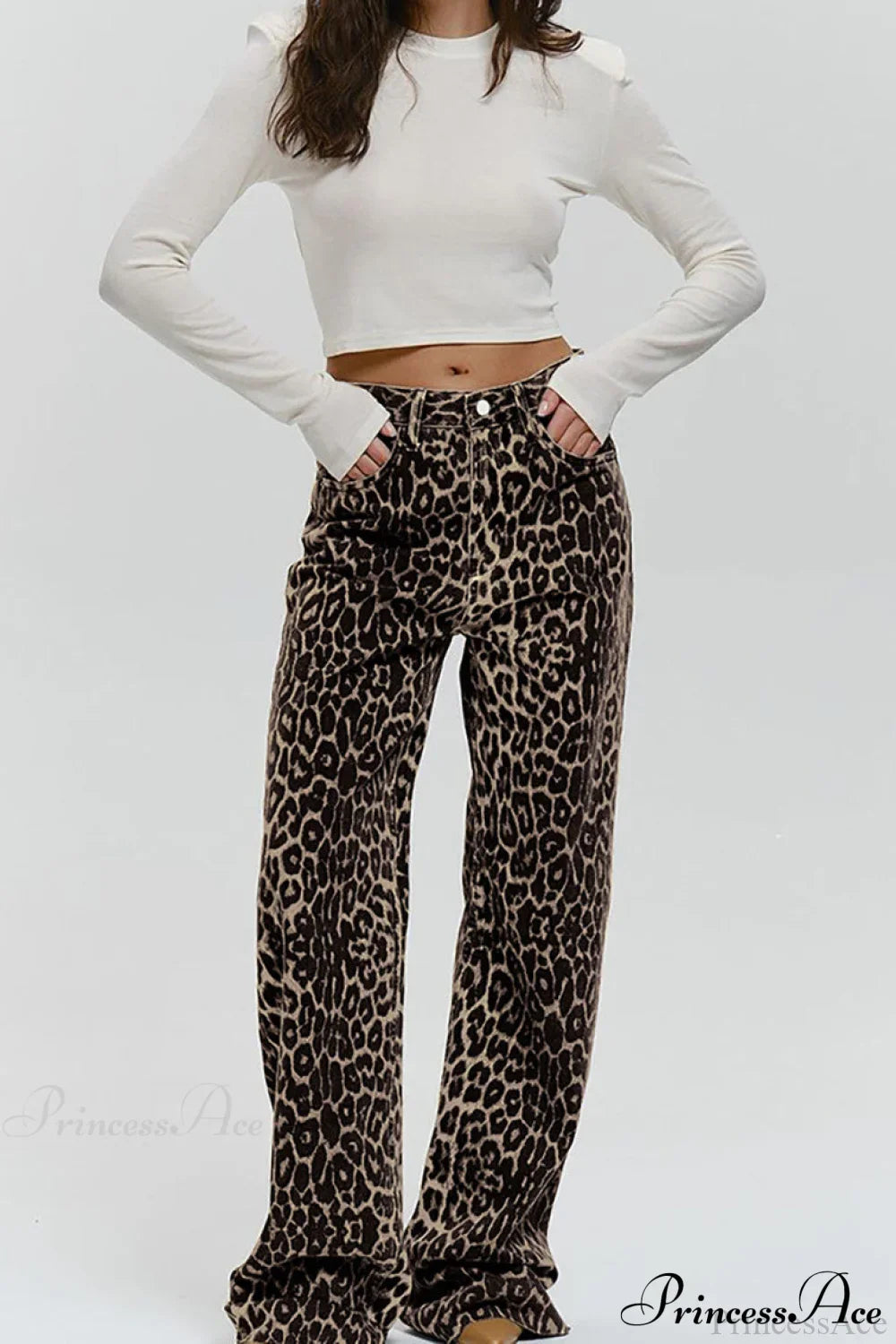 Casual Pure Cotton Leopard Print Wide Leg Pants