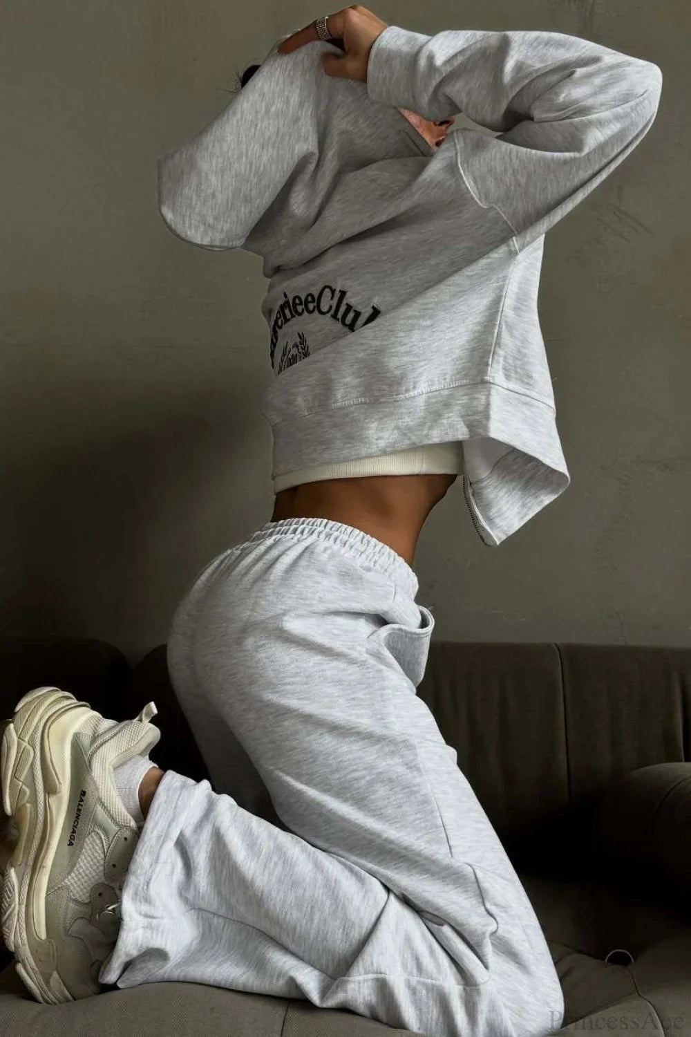 Casual Zip Hooded Embroidered Sweatpants Two Piece Set