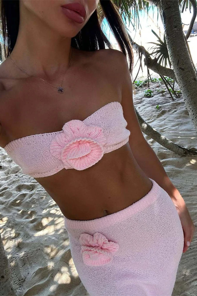 Pletené květinové šité trubkové šaty v bohémském stylu