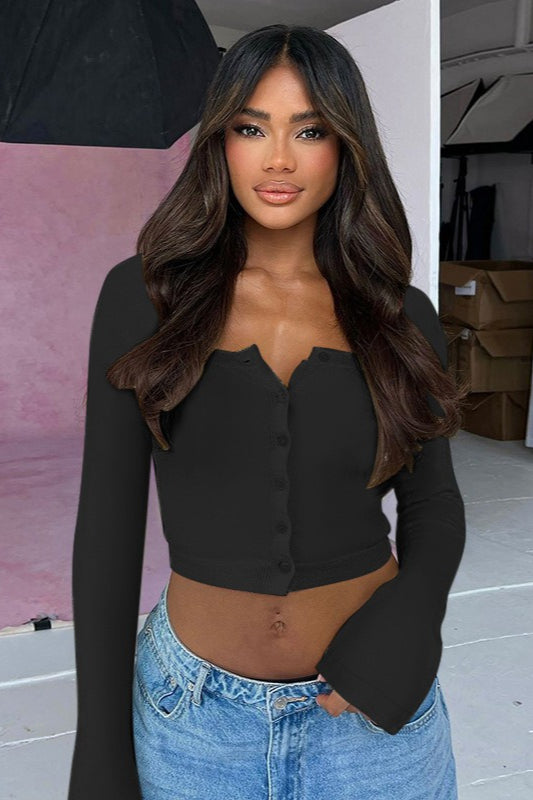 Fresh Knit Cropped Long Sleeve Blouse