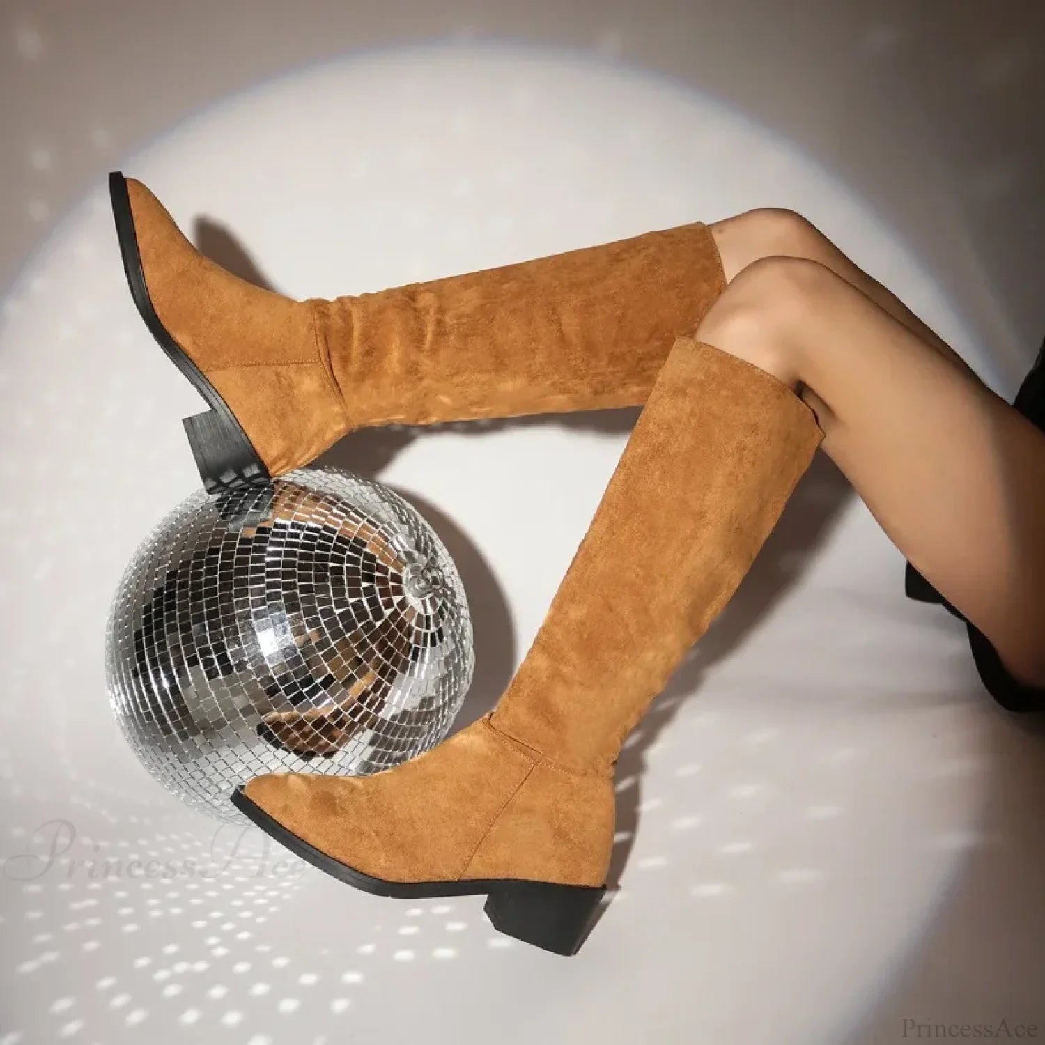 Classic Pointed Pleated Autumn Winter Fashion Suede Flock Knee High Boot