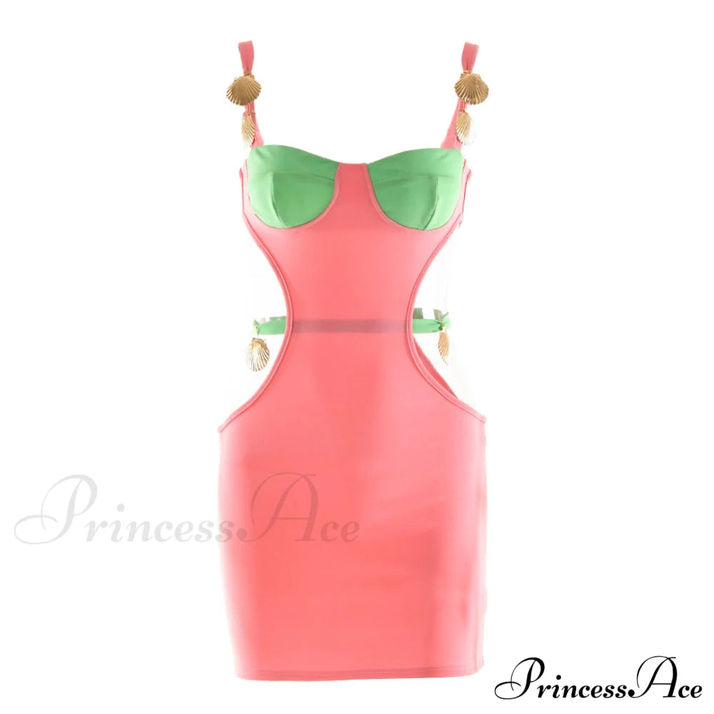 Vestido Mini Elegante Slim com Recortes, Cintura Marcada e Cor em Contraste