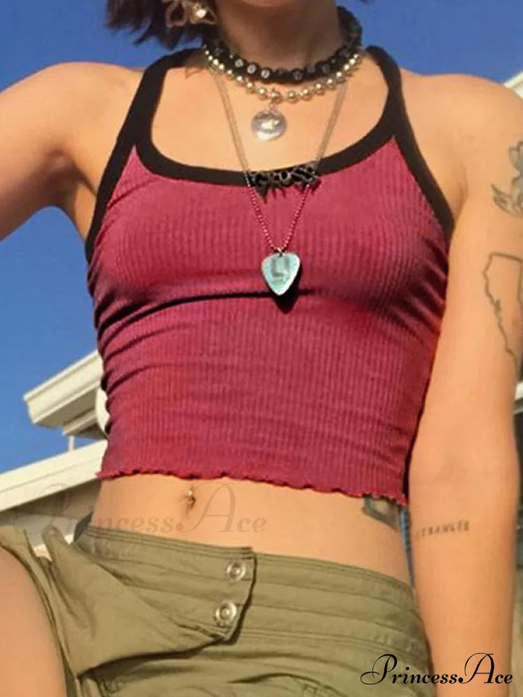 Top corto classico bicolore nero e rosso