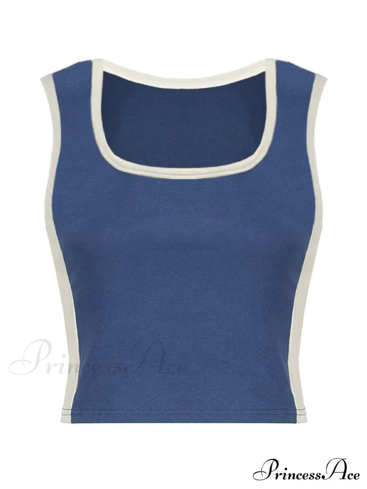 Top corto alla moda a coste con bordi a contrasto