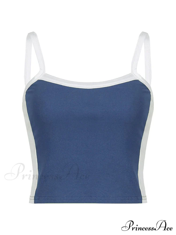 Top corto alla moda a coste con bordi a contrasto