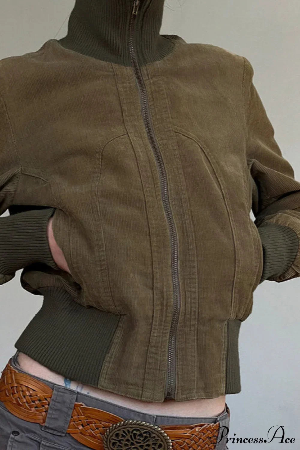 Corduroy Solid Pocket Fitted Utility Jacket