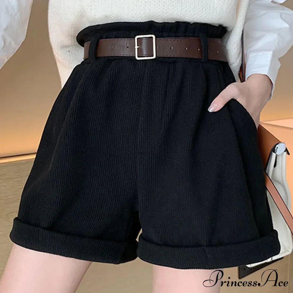 Corduroy High Waist Pleated Shorts