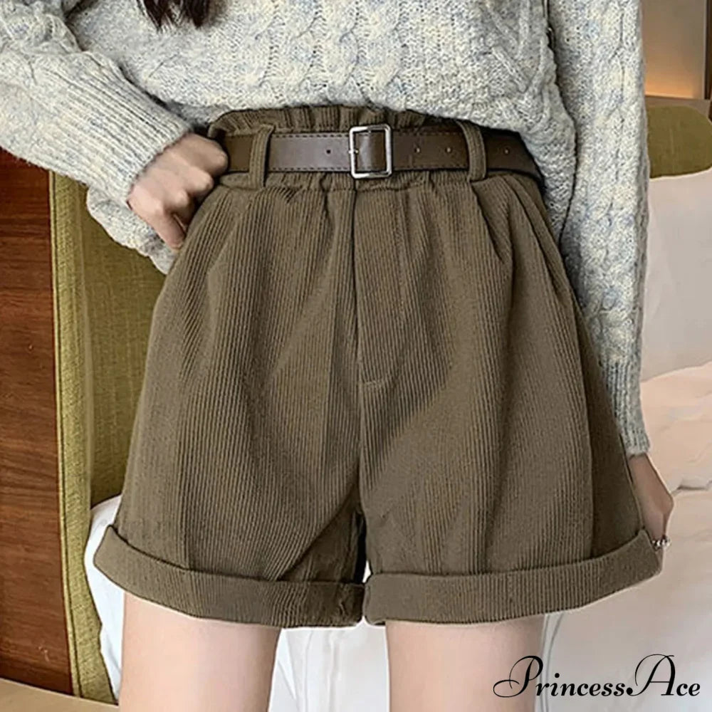 Manšestrové vysoké pasové šortky s řasením