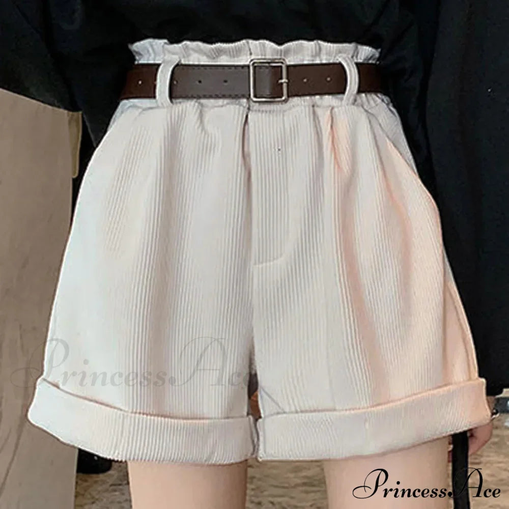 Corduroy High Waist Pleated Shorts