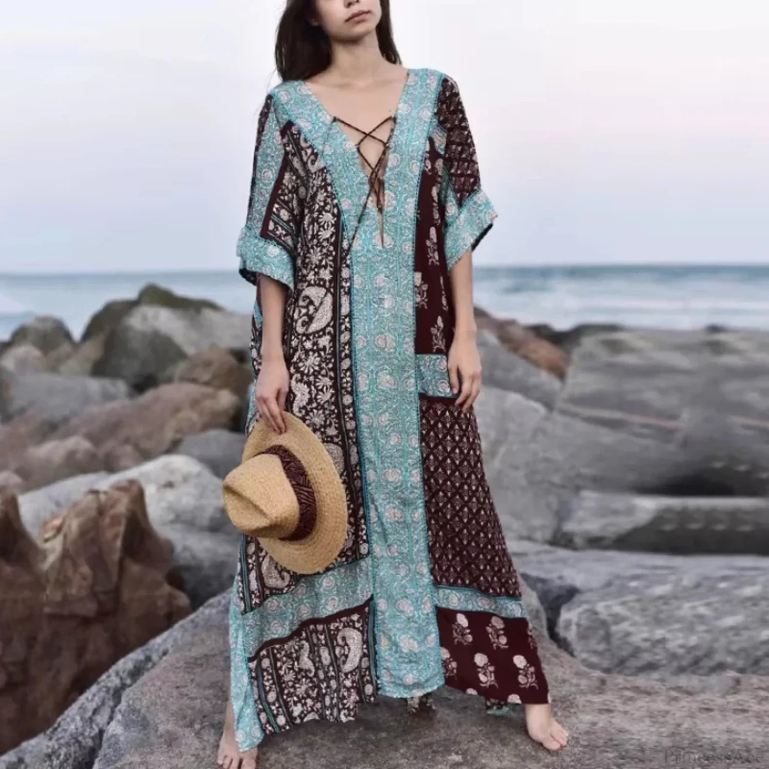 Cotton Floral Print Smock Frock Boho Cover up