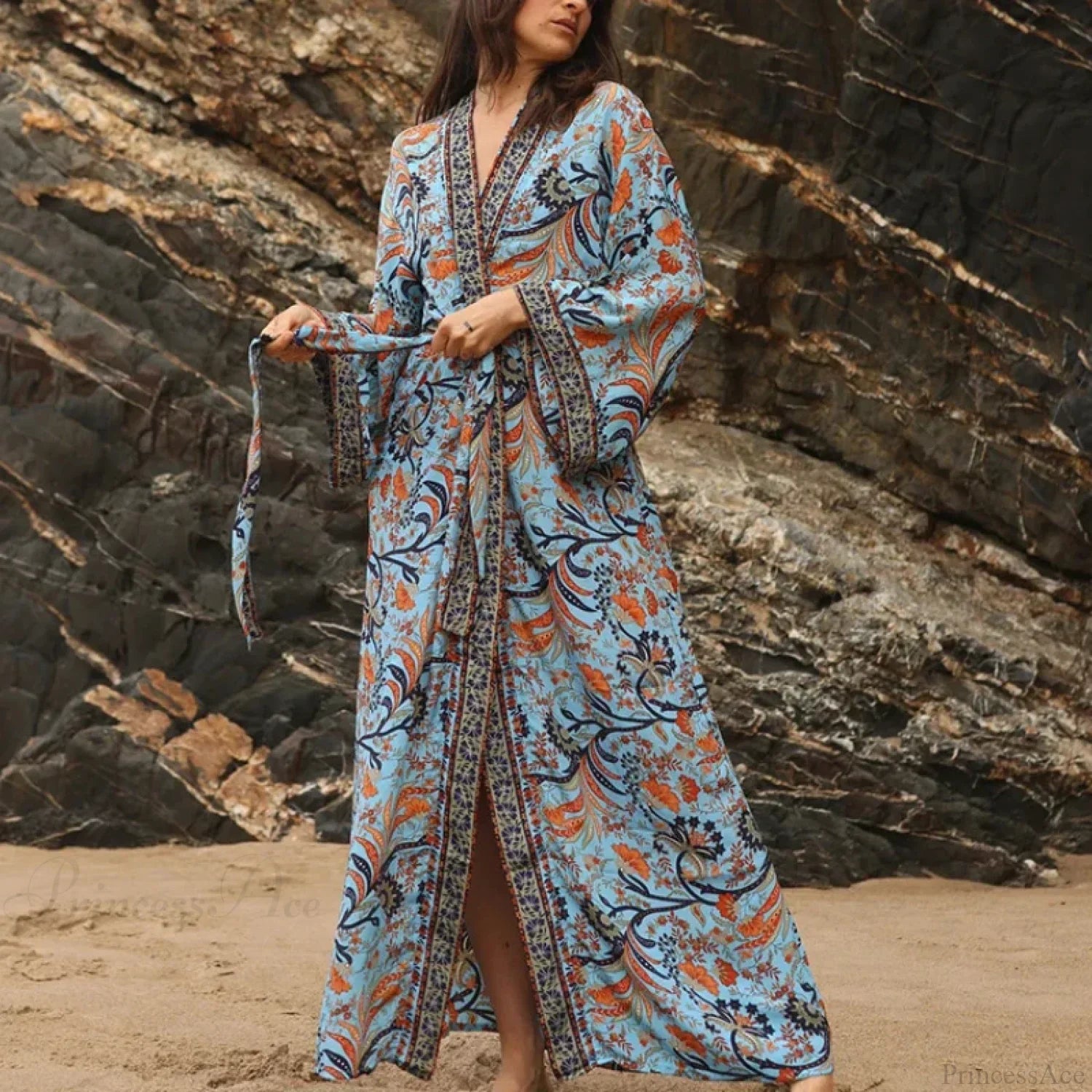 Cotton Rayon Kimono Boho Beach Cover up Loose Dress