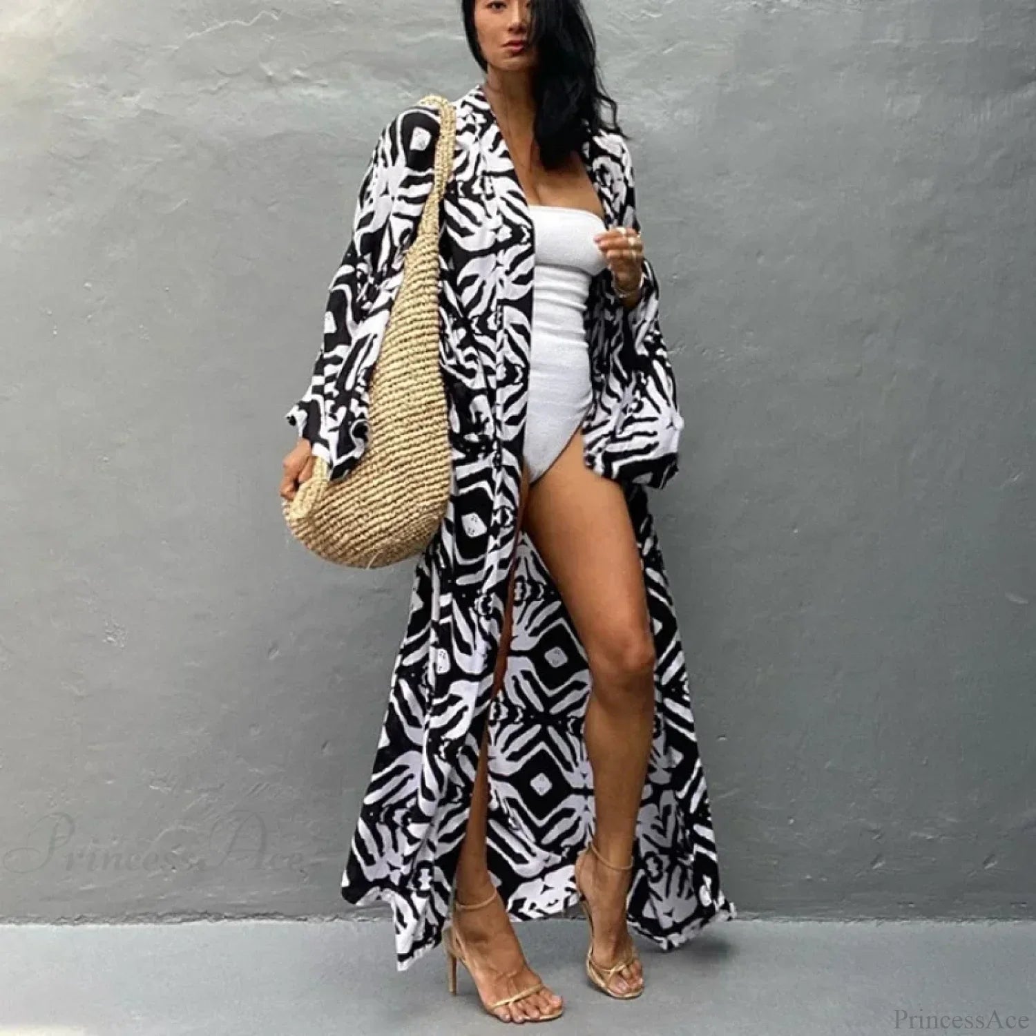 Cotton Rayon Printed Self Belted Maxi Boho Cover up