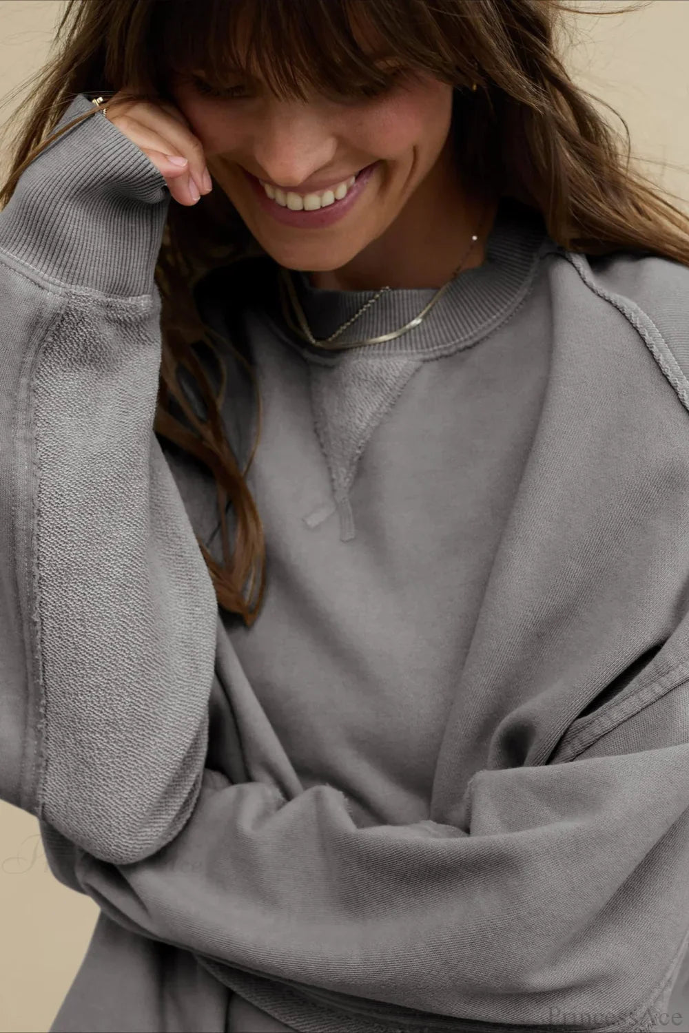 Crew Neck Solid Minimalist Relaxed Sweatshirt