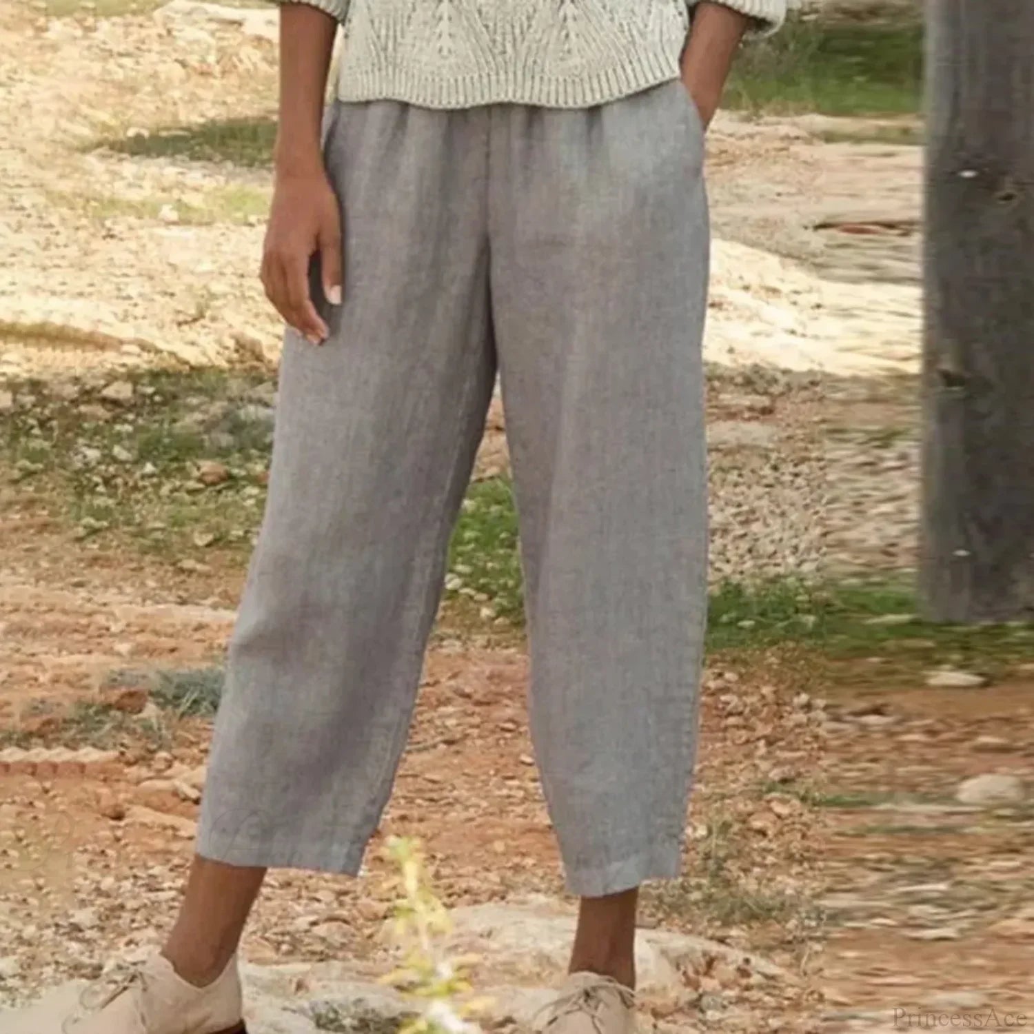 Cropped Slanted Pocket Elastic Pants