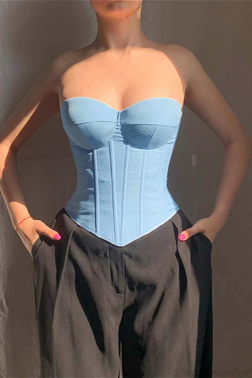 Cup Faux Denim Bustier Slim Tank Corset