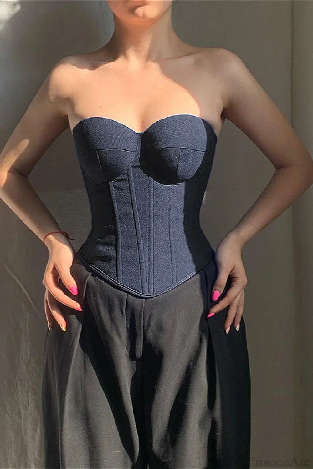 Cup Faux Denim Bustier Slim Tank Corset